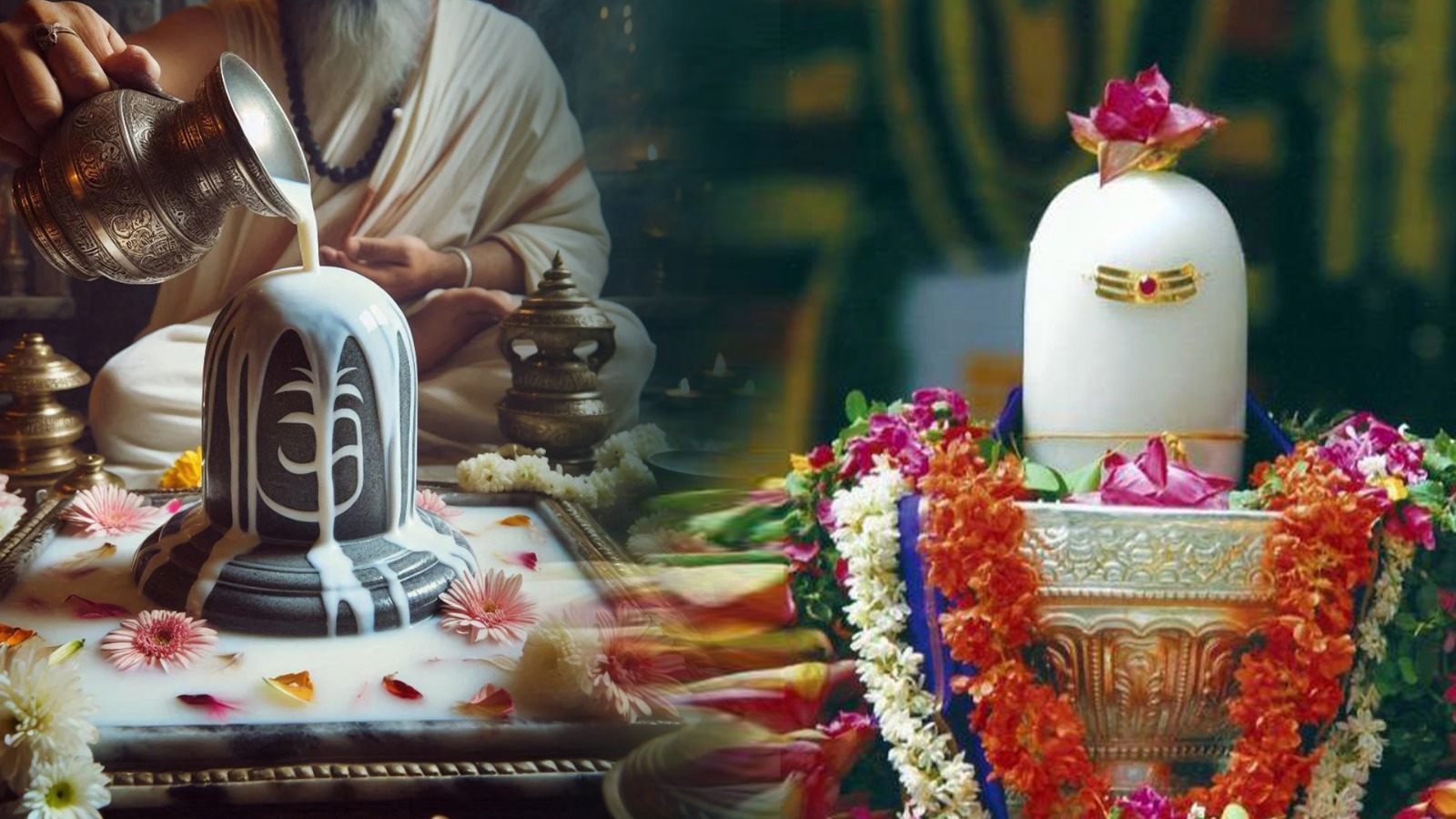 Rudraabhishek puja with family gathered around